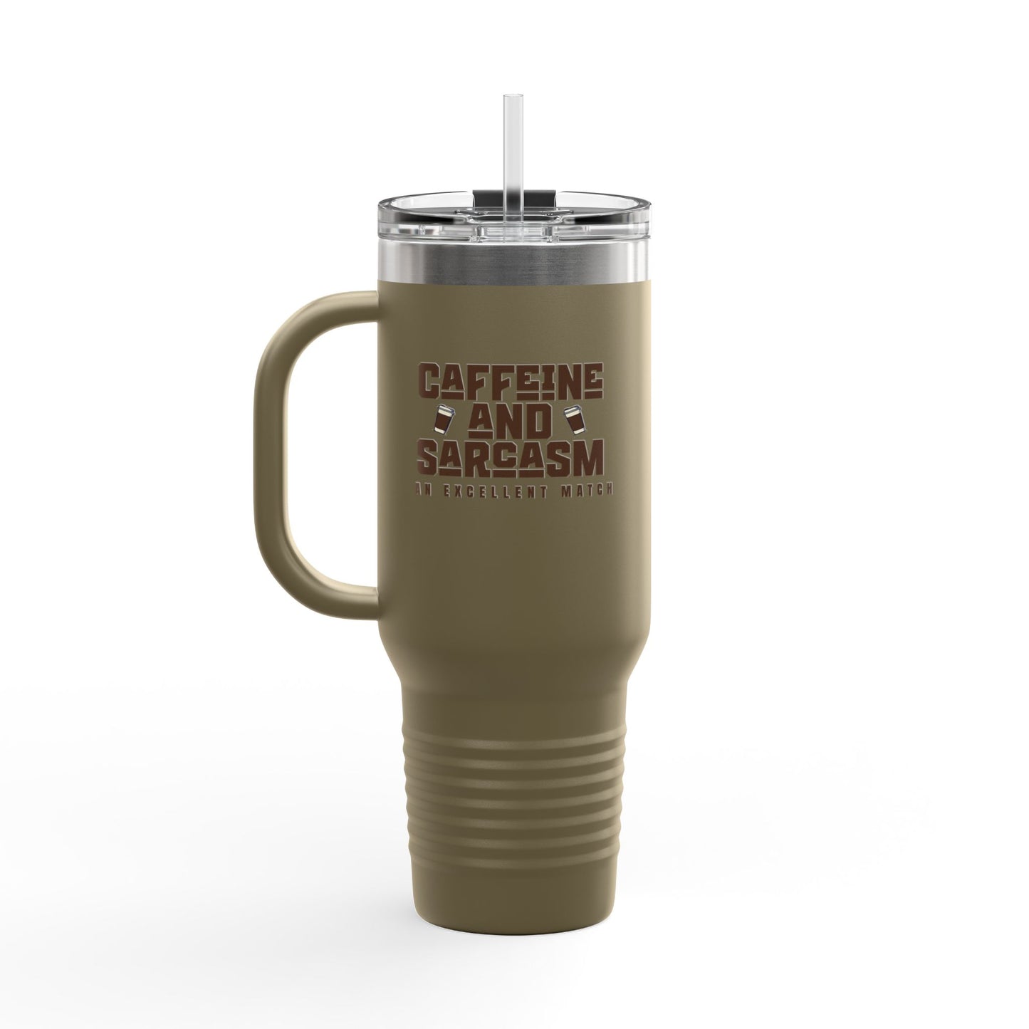 Caffeine and Sarcasm Insulated Travel Mug - 40oz Coffee Tumbler for On-the-Go