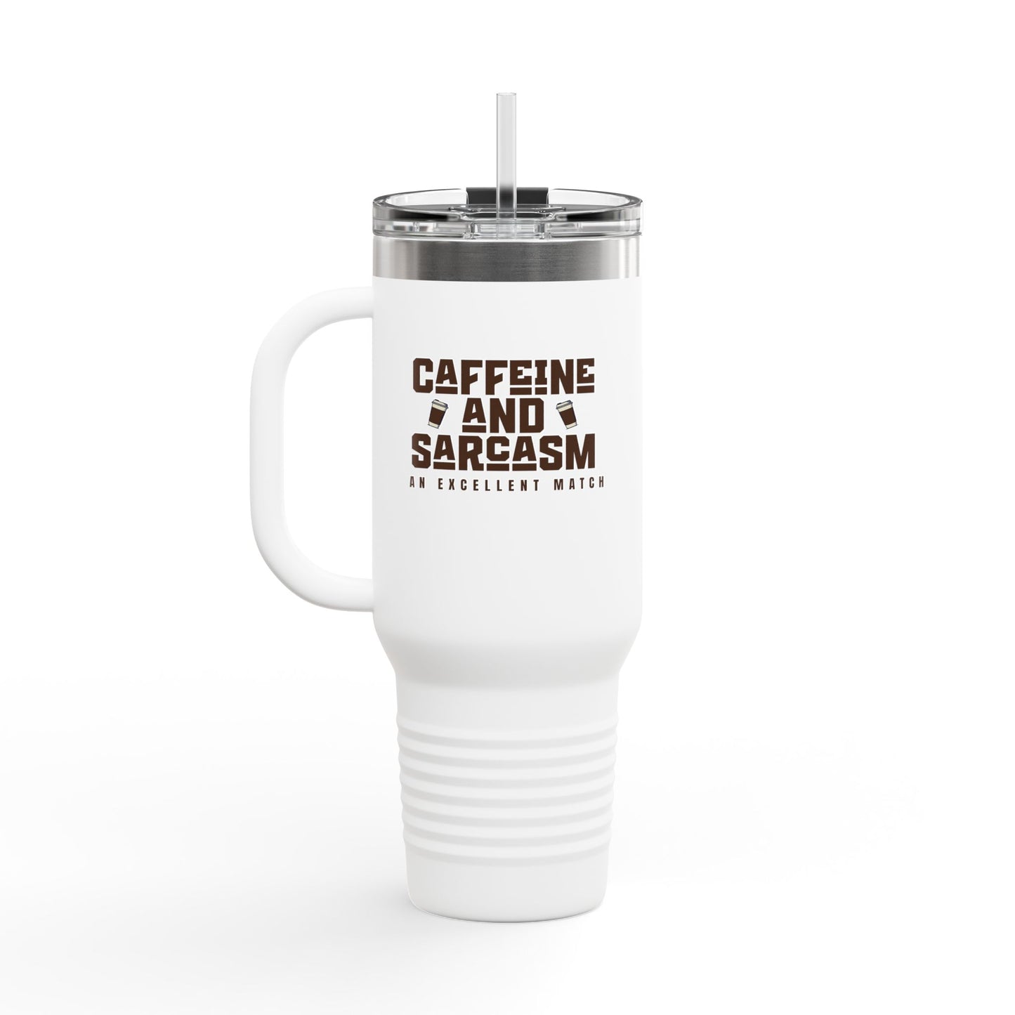 Caffeine and Sarcasm Insulated Travel Mug - 40oz Coffee Tumbler for On-the-Go