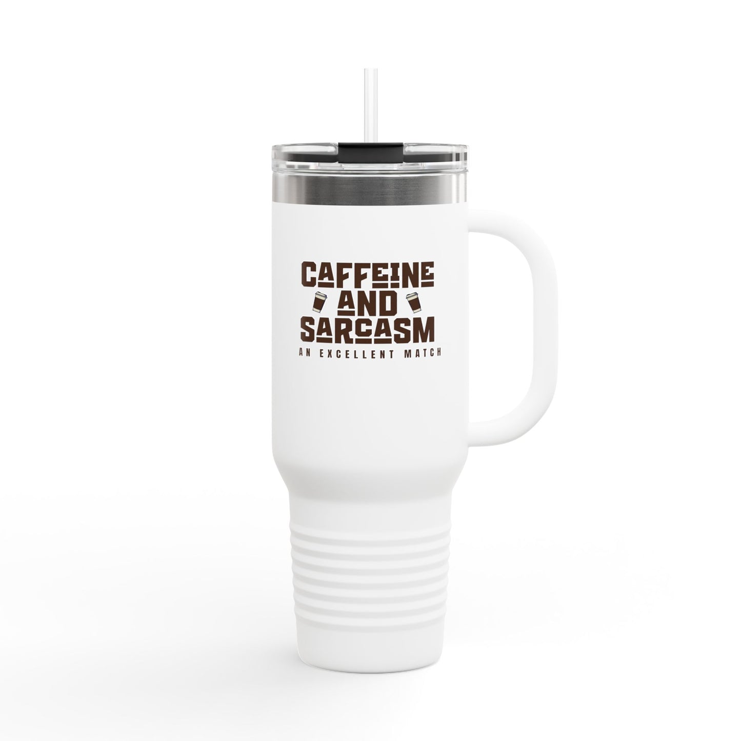 Caffeine and Sarcasm Insulated Travel Mug - 40oz Coffee Tumbler for On-the-Go