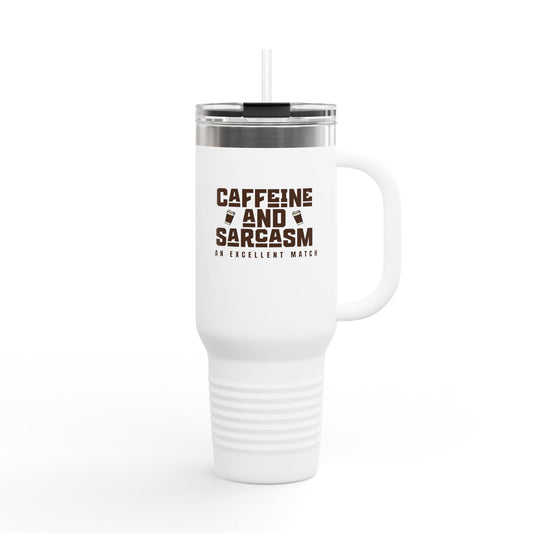 Caffeine and Sarcasm Insulated Travel Mug - 40oz Coffee Tumbler for On-the-Go